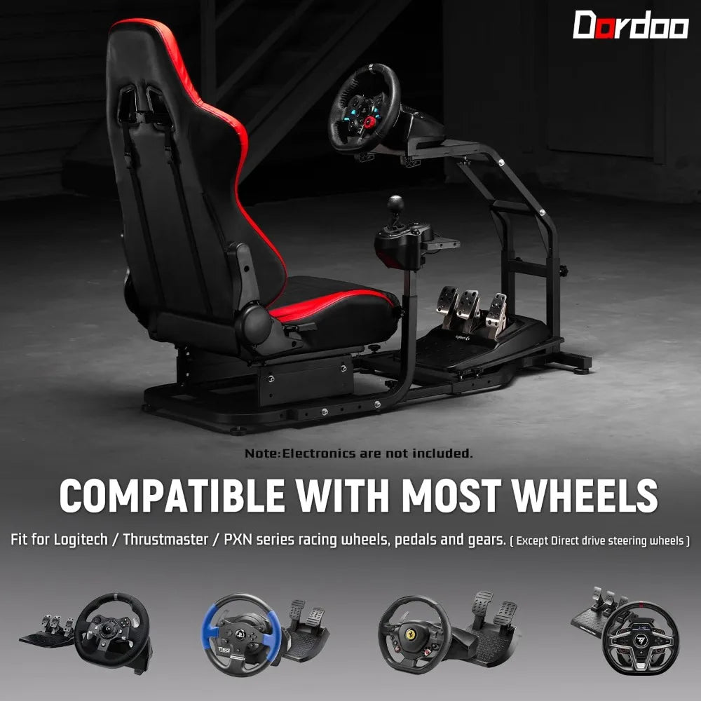 Adjustable Gaming Sim Cockpit with Red Seat Compatible Logitech G920 G923 Thrustmaster T300 Racing Wheel Stand