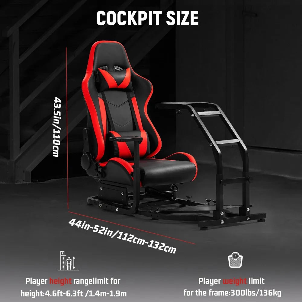 Adjustable Gaming Sim Cockpit with Red Seat Compatible Logitech G920 G923 Thrustmaster T300 Racing Wheel Stand