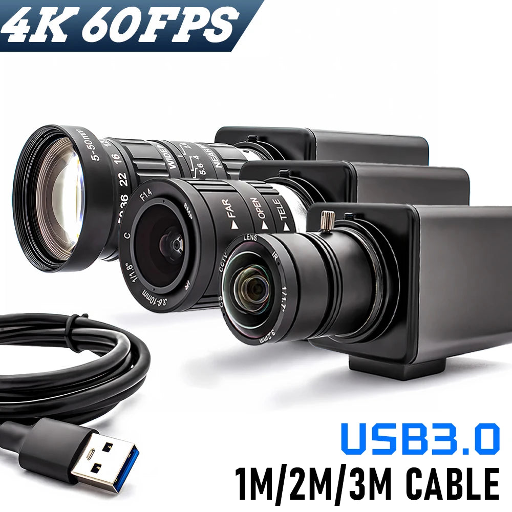 IMX678 USB3.0 Camera 8MP 4K HD 60FPS Industrial Camera Shell With 10X Zoom Varifocal Lens Plug Play UVC Protocol For Fast Moving