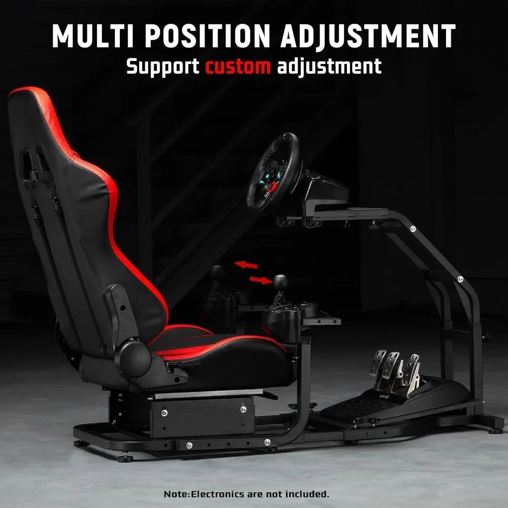 Adjustable Gaming Sim Cockpit with Red Seat Compatible Logitech G920 G923 Thrustmaster T300 Racing Wheel Stand