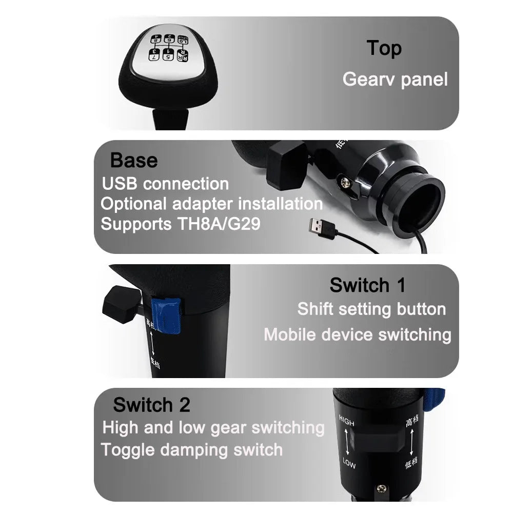 For Logitech G29 G27 G25 G923 Thrustmaster TH8A PC USB High Low Gear Simulator USB Shifter Knob For ATS ETS2 Truck Games