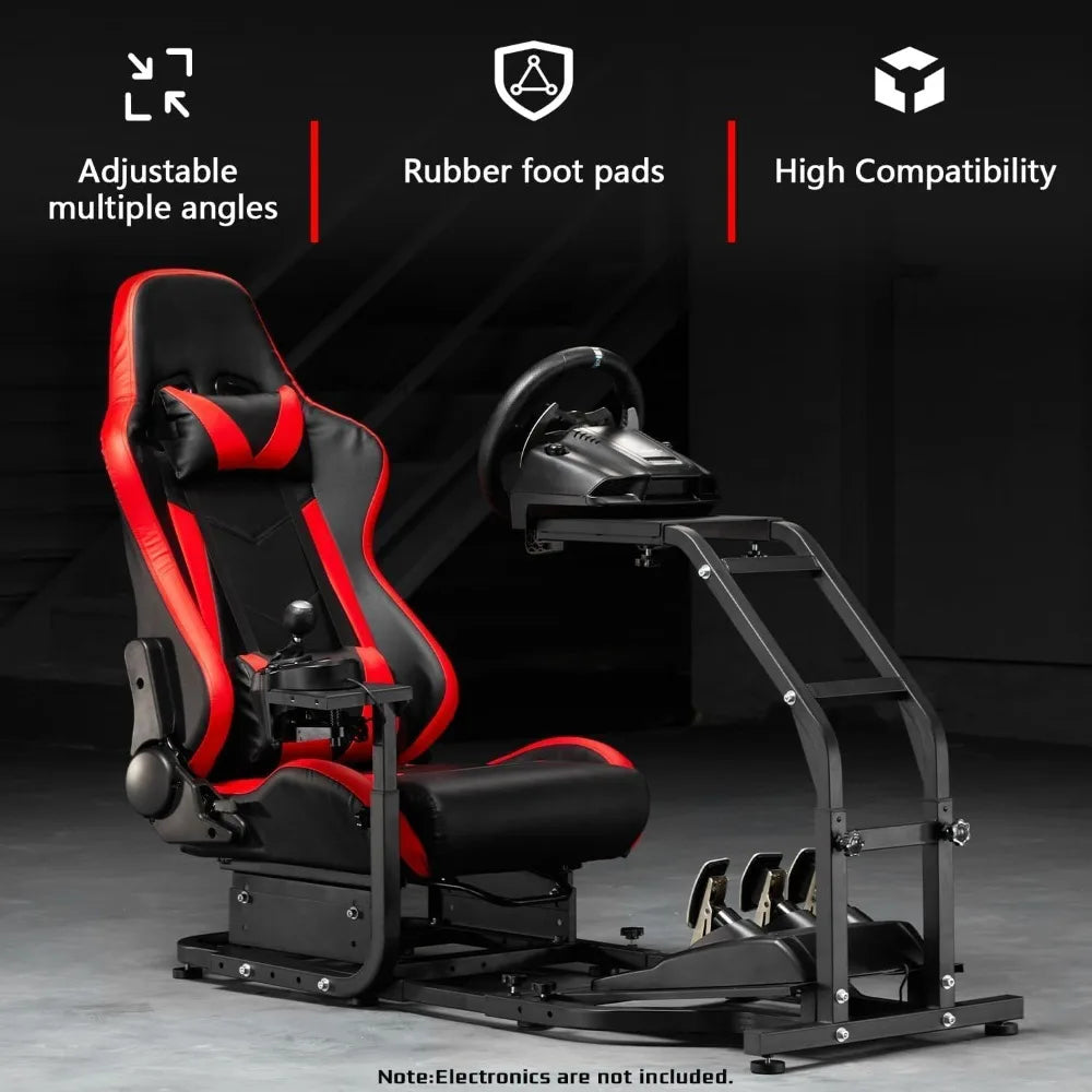 Adjustable Gaming Sim Cockpit with Red Seat Compatible Logitech G920 G923 Thrustmaster T300 Racing Wheel Stand